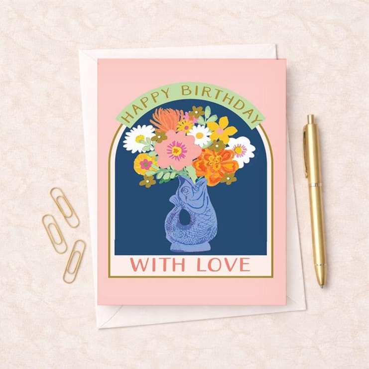 Birthday Card - Fish Jug With Flowers Birthday Card - Fish Jug With Flowers