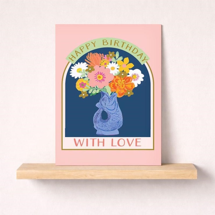 Birthday Card - Fish Jug With Flowers