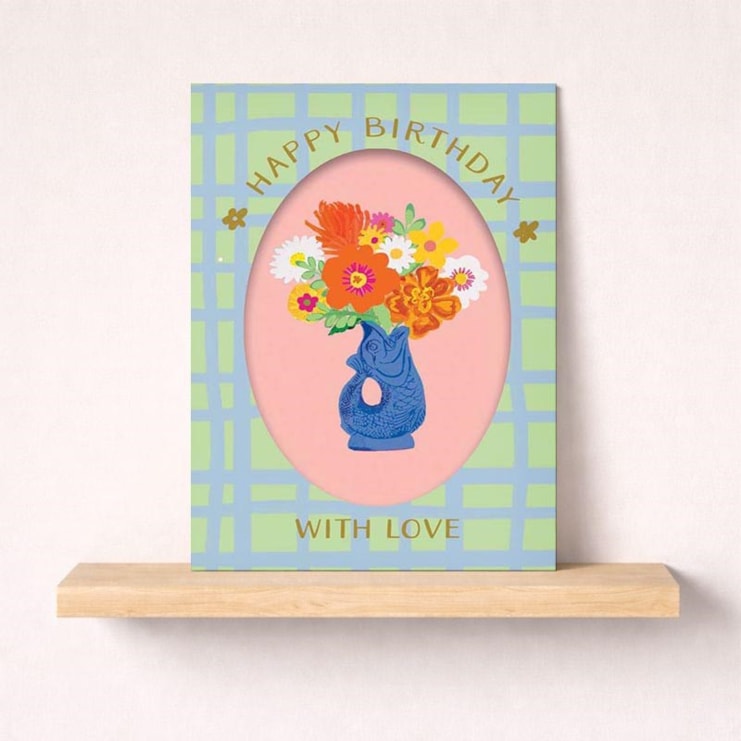 Birthday Card - Fish Jug With Flowers
