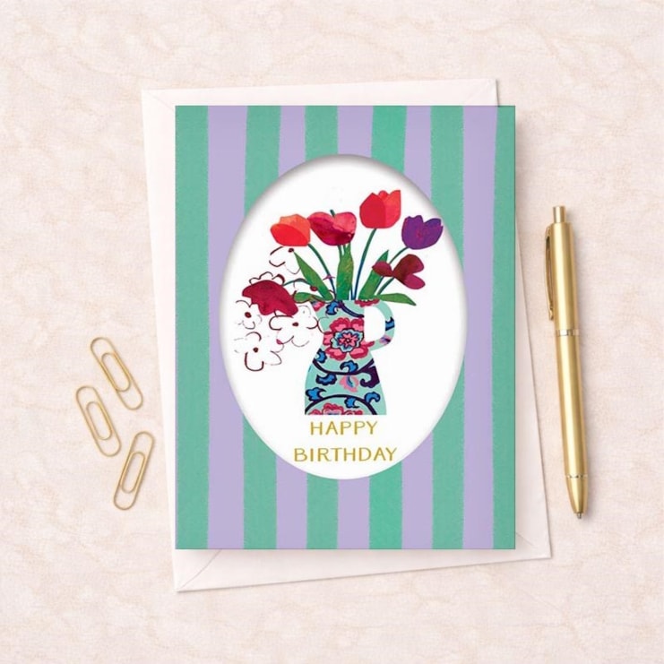 Birthday Card - Birthday Vase Of Flowers