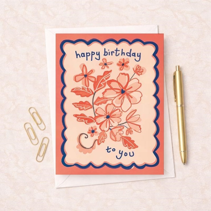 Birthday Card - Red Flowers