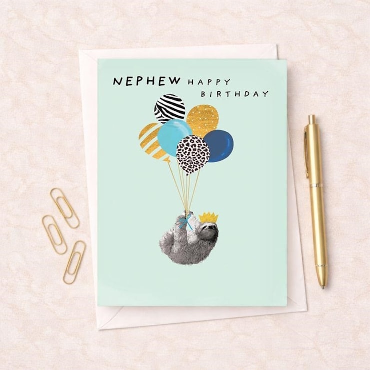 Nephew Birthday Card - Sloth With Balloons Nephew Birthday Card - Sloth With Balloons