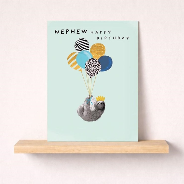Nephew Birthday Card - Sloth With Balloons