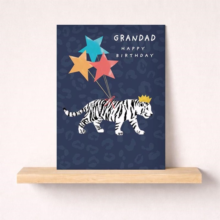 Grandad Birthday Card - White Tiger With Balloons Grandad Birthday Card - White Tiger With Balloons