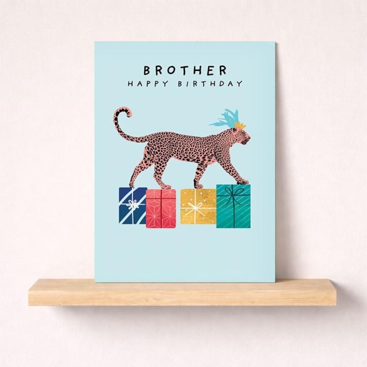 Brother Birthday Card - Leopard With Gifts Brother Birthday Card - Leopard With Gifts