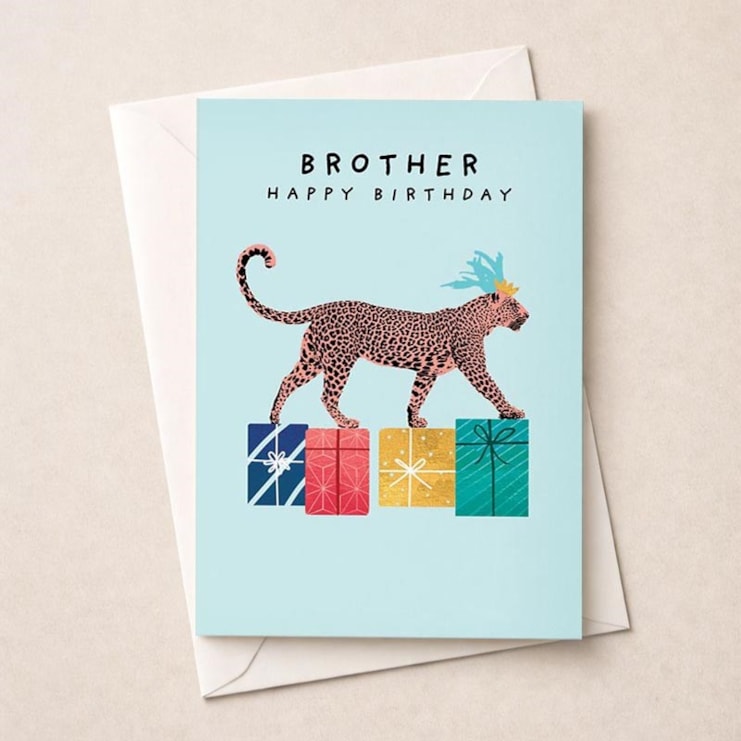 Brother Birthday Card -  Leopard With Gifts