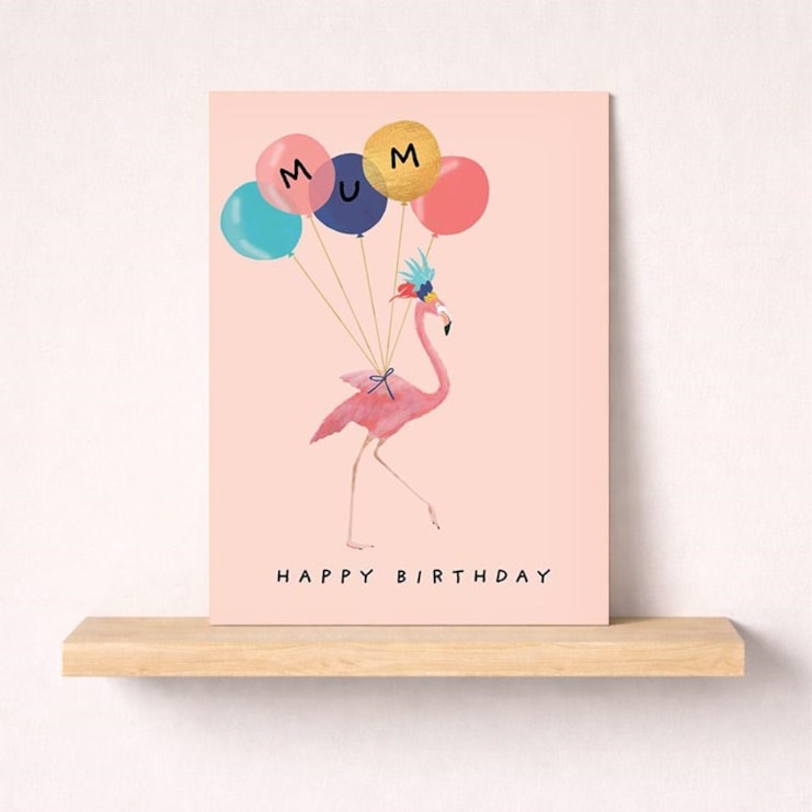 Mum Birthday Card - Flamingo With Balloons Mum Birthday Card - Flamingo With Balloons