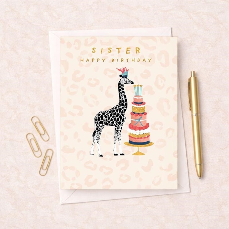 Sister Birthday Card - Giraffe With A Cake Sister Birthday Card - Giraffe With A Cake