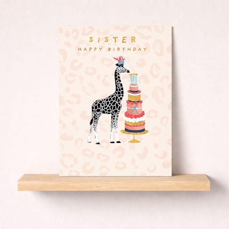 Sister Birthday Card - Giraffe With A Cake Sister Birthday Card - Giraffe With A Cake