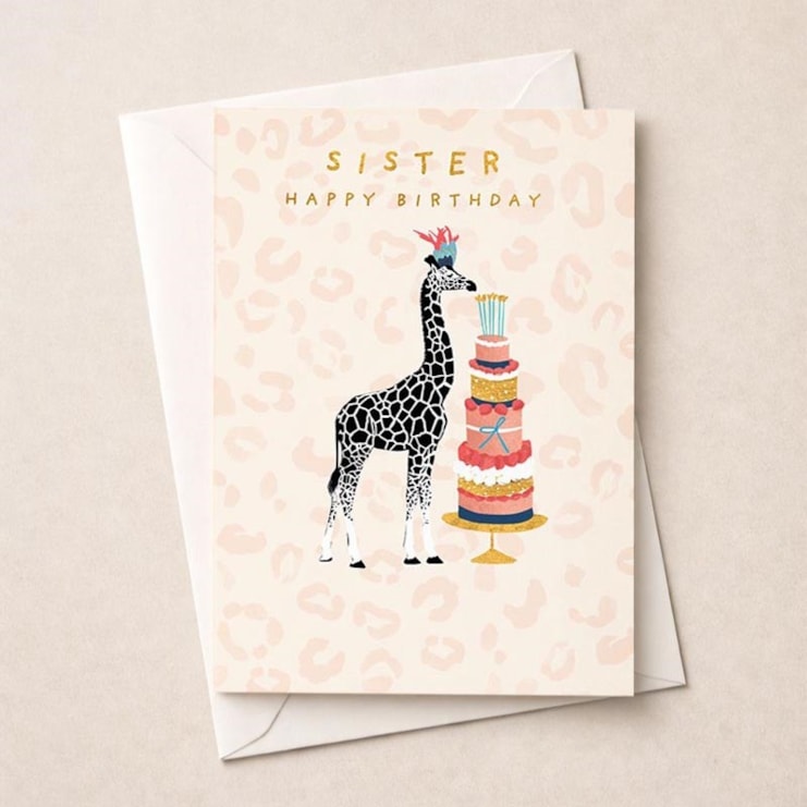 Sister Birthday Card - Giraffe With A Cake Sister Birthday Card - Giraffe With A Cake