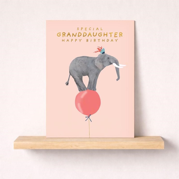 Granddaughter Birthday Card -  Elephant On A Balloon