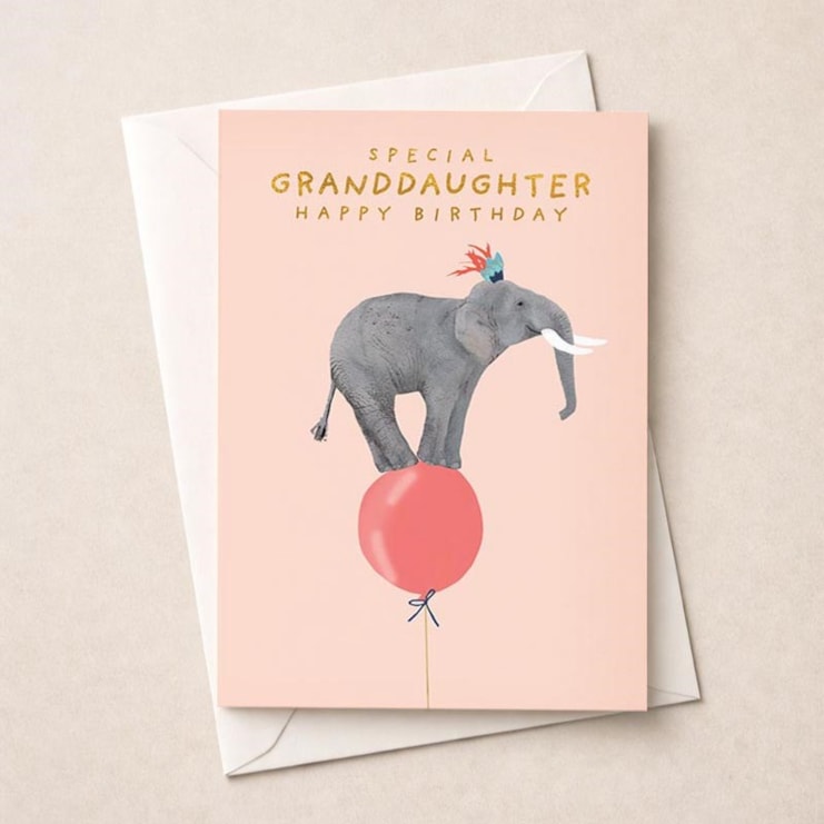 Granddaughter Birthday Card -  Elephant On A Balloon