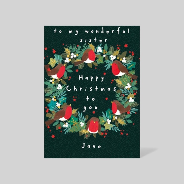 Personalised Christmas Card - Robins On A Wreath Personalised Christmas Card - Robins On A Wreath