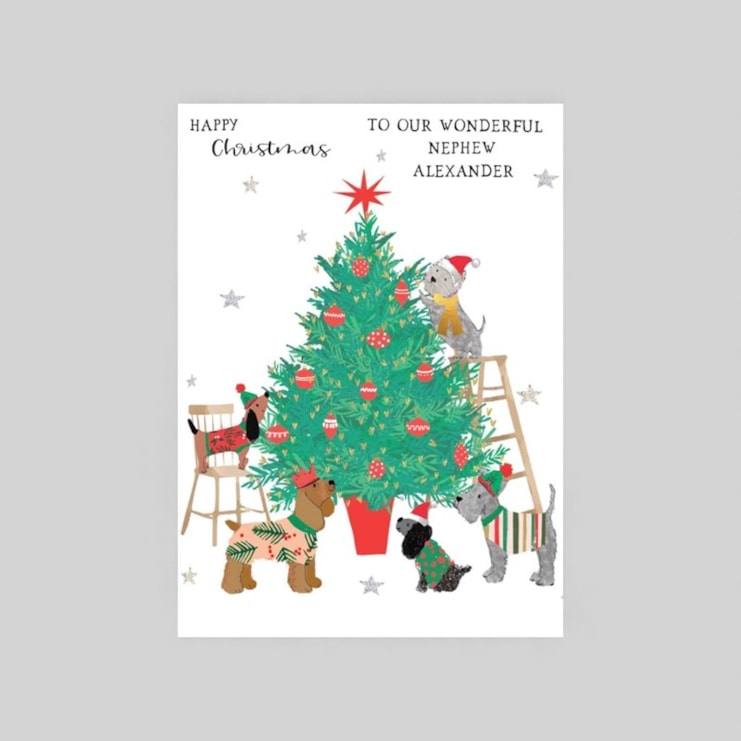 Personalised Christmas Card - Dogs Decorating A Christmas Tree Personalised Christmas Card - Dogs Decorating A Christmas Tree