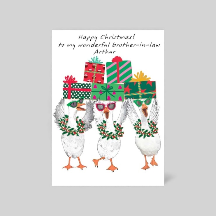 Personalised Christmas Card - Geese With Christmas Presents