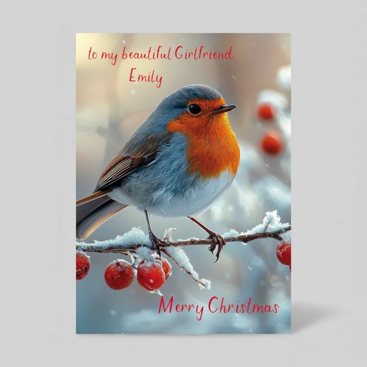 Personalised Christmas Card - Robin On A Snowy Branch Personalised Christmas Card - Robin On A Snowy Branch