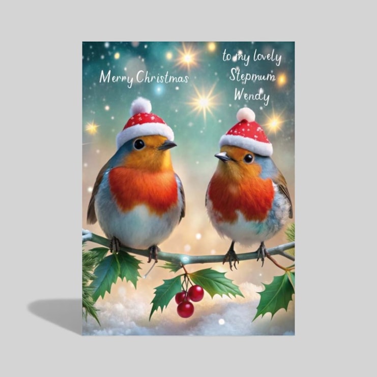 Personalised Christmas Card - Two Robins