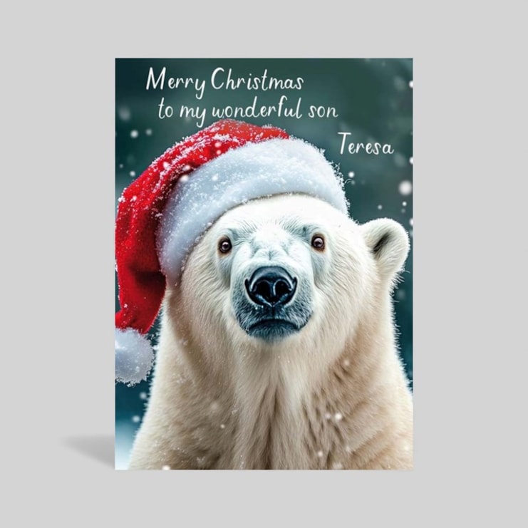 Personalised Christmas Card - Polar Bear In A Santa Hat Personalised Christmas Card - Polar Bear In A Santa Hat