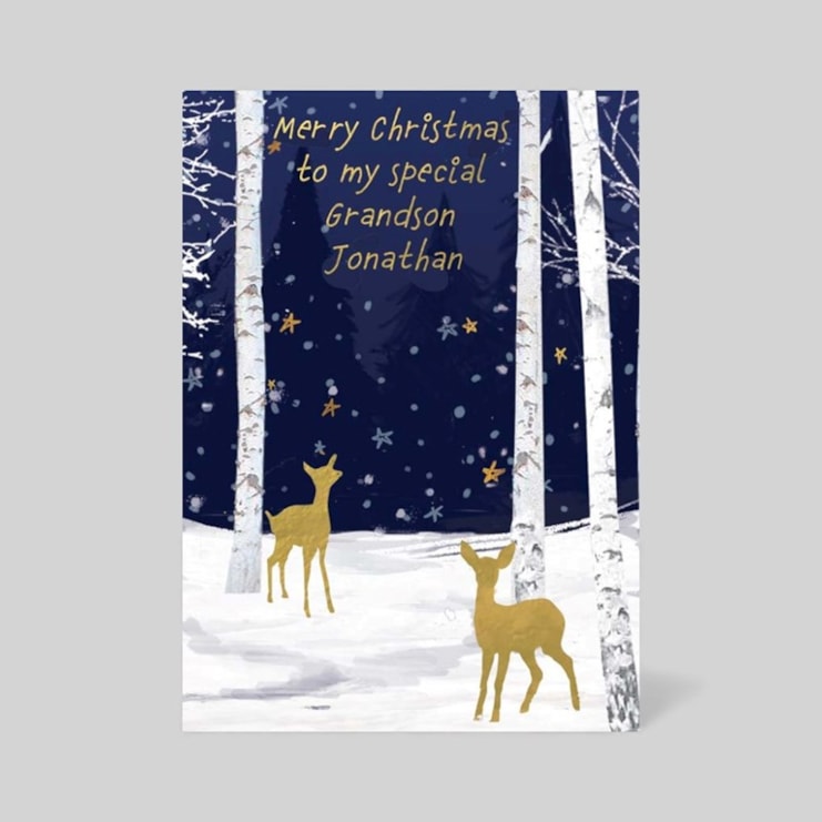 Personalised Christmas Card - Deer In A Forest
