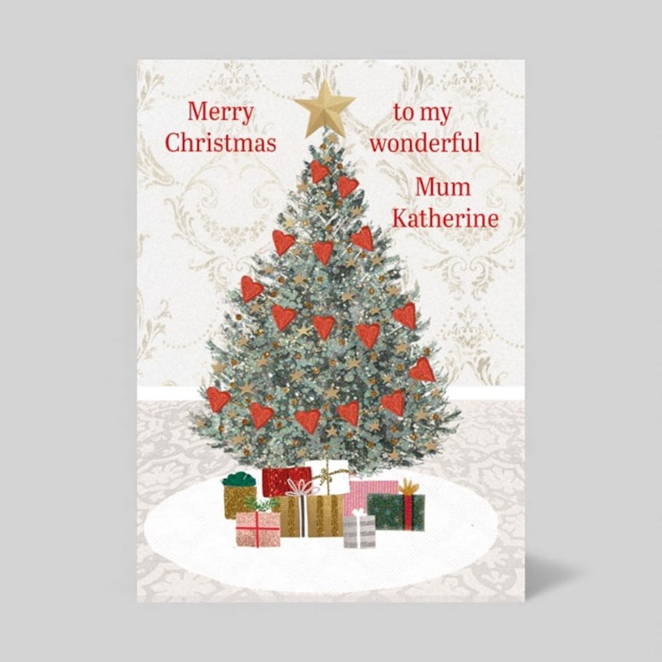 Personalised Christmas Card - Christmas Tree Covered In Hearts