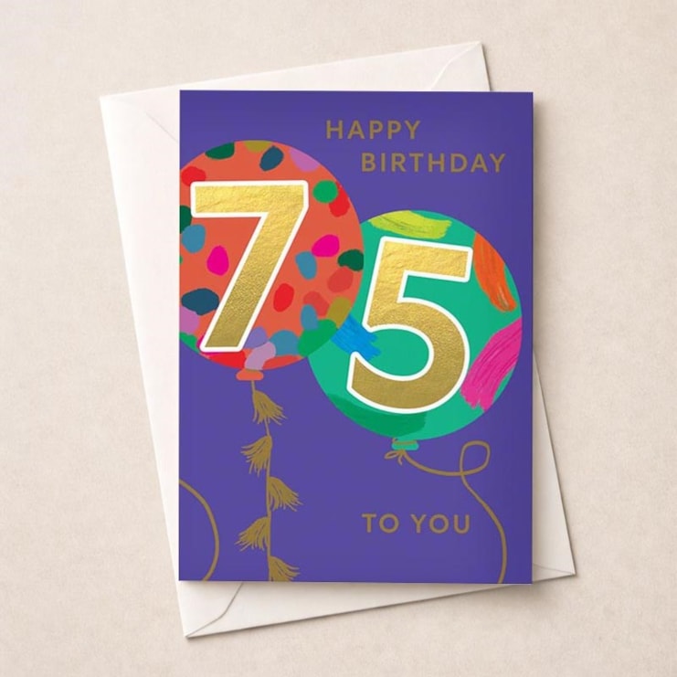 Large Age 75 Birthday Card - Balloons