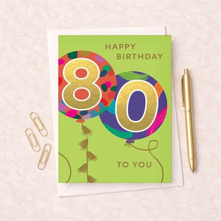 Large Age 80 Birthday Card - Balloons