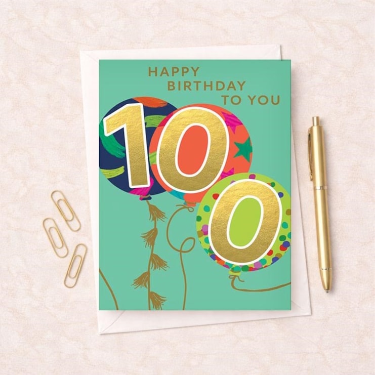 Large Age 100 Birthday Card - Balloons