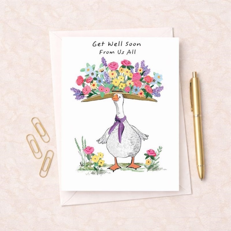 Large Get Well Soon Card - Goose With Flower Hat Large Get Well Soon Card - Goose With Flower Hat