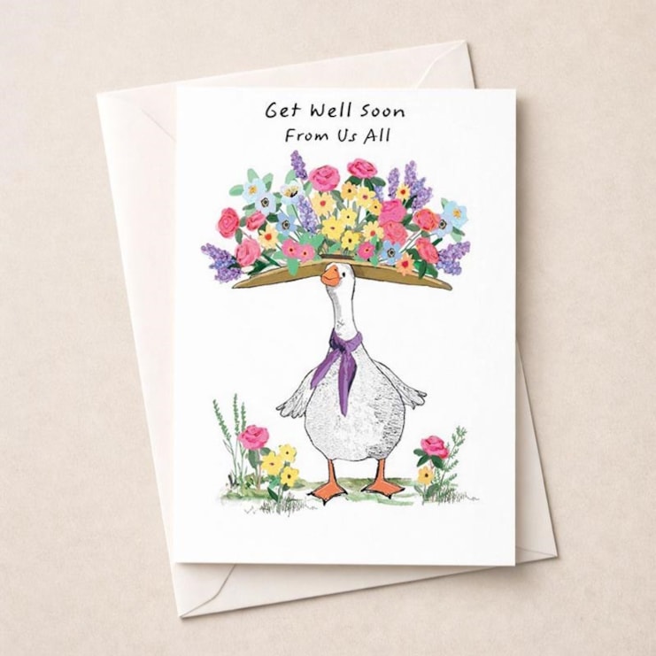 Large Get Well Soon Card - Goose With Flower Hat