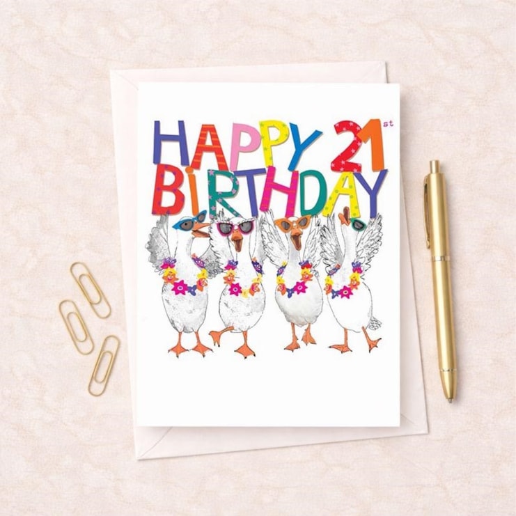 Large Birthday Card - Age 21 Fancy Geese