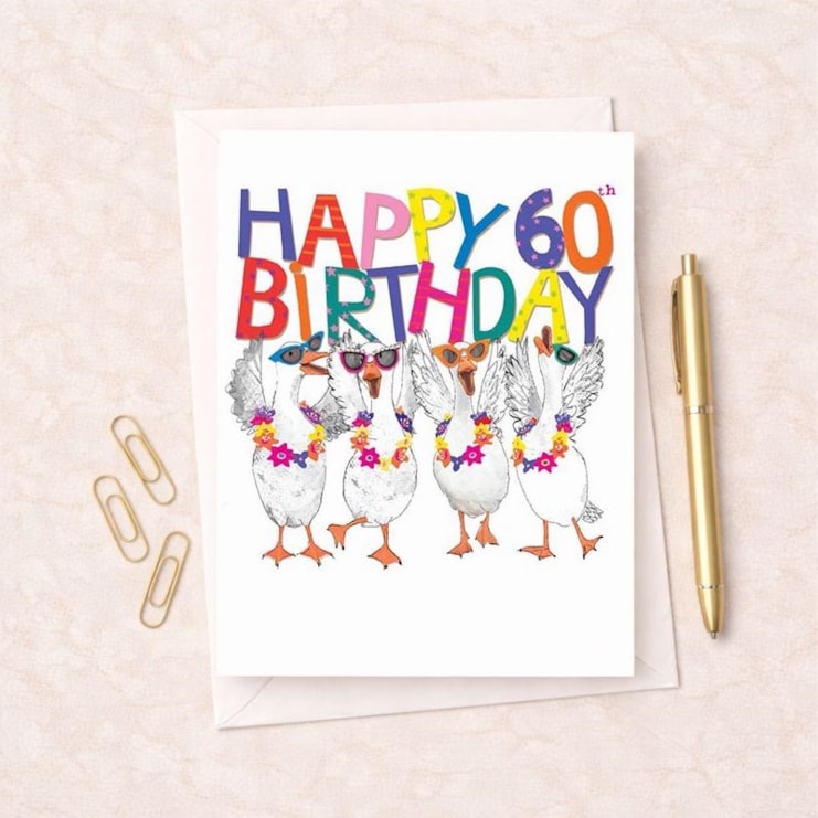 Large Birthday Card - Age 60 Fancy Geese