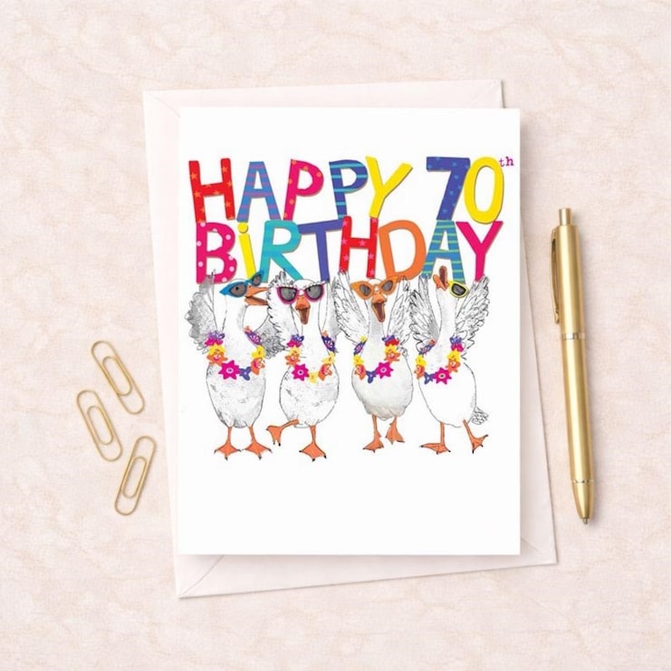 Large Birthday Card - Age 70 Fancy Geese