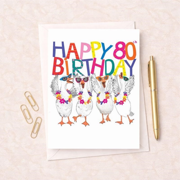 Large Birthday Card - Age 80 Fancy Geese Large Birthday Card - Age 80 Fancy Geese