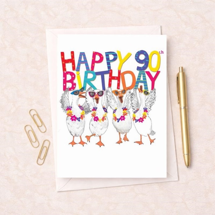 Large Birthday Card - Age 90 Fancy Geese
