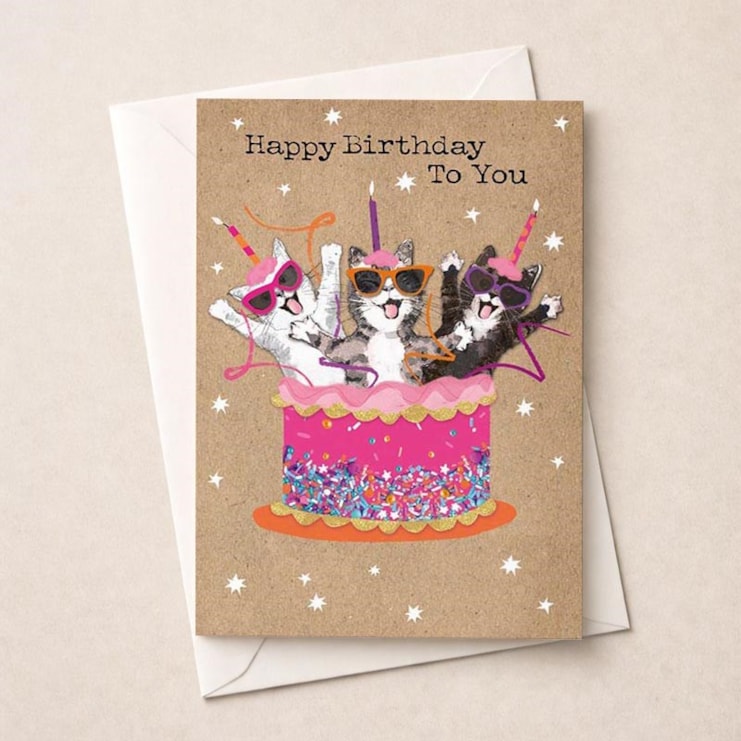 Large Birthday Card - Cats In Cake