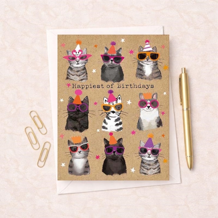 Large Birthday Card - Happiest Of Birthdays Cats