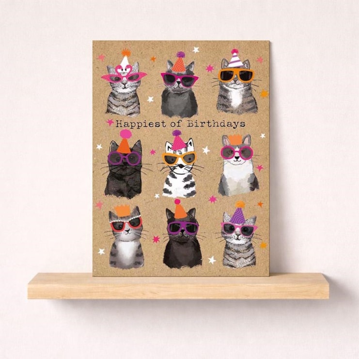 Large Birthday Card - Happiest Of Birthdays Cats
