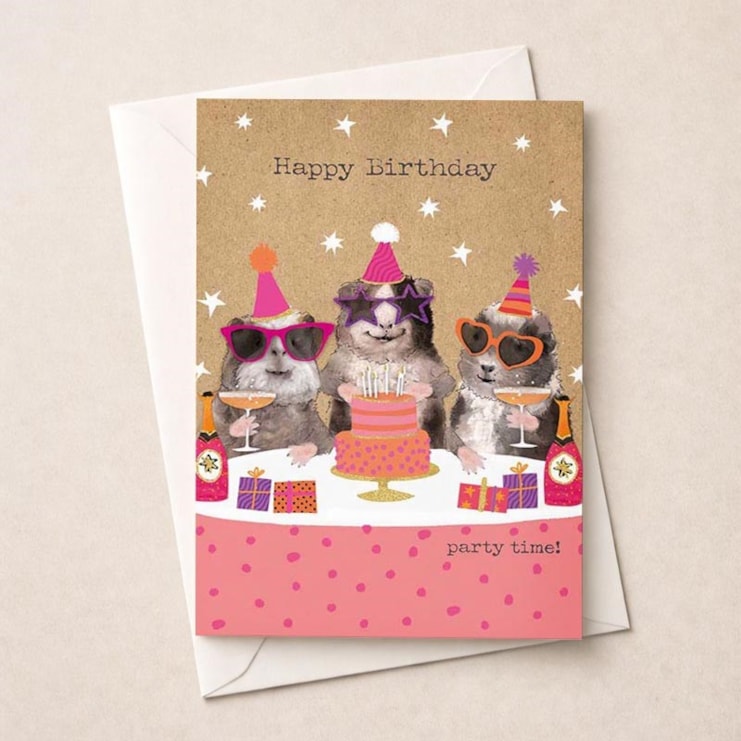 Large Birthday Card - Guinea Pigs Party