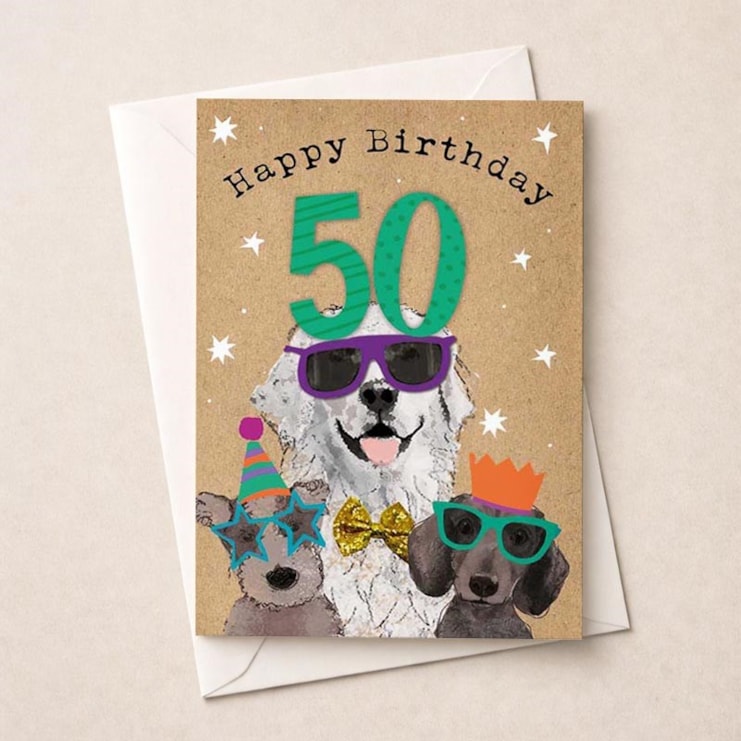 Large Age 50 Birthday Card - Dogs
