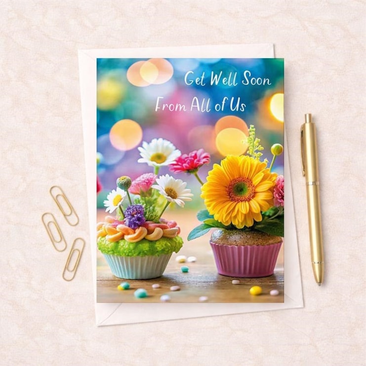 Large Get Well Soon Card - Flower Cupcakes Large Get Well Soon Card - Flower Cupcakes
