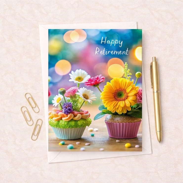 Large Retirement Card - Flower Cupcakes