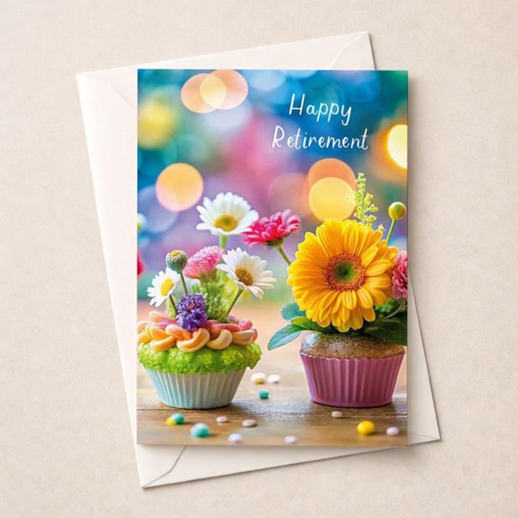 Large Retirement Card - Flower Cupcakes Large Retirement Card - Flower Cupcakes