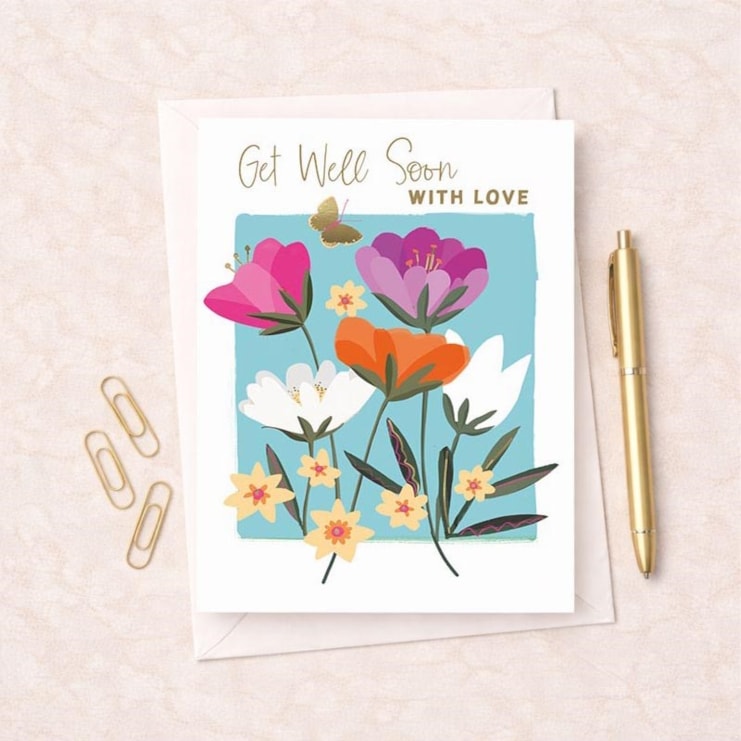 Large Get Well Soon Card - Flowers & Butterflies