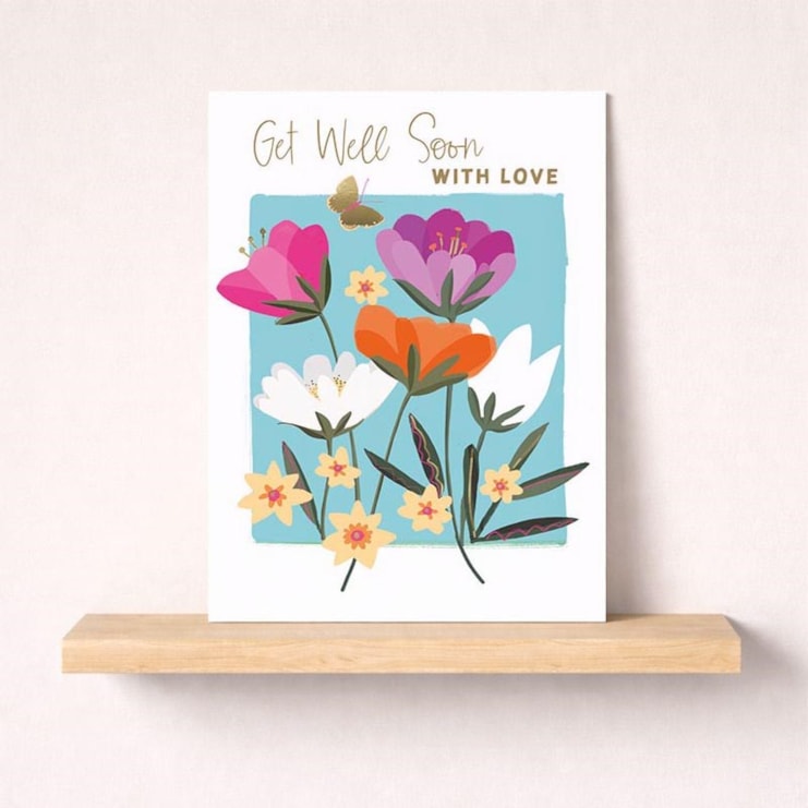 Large Get Well Soon Card - Flowers & Butterflies
