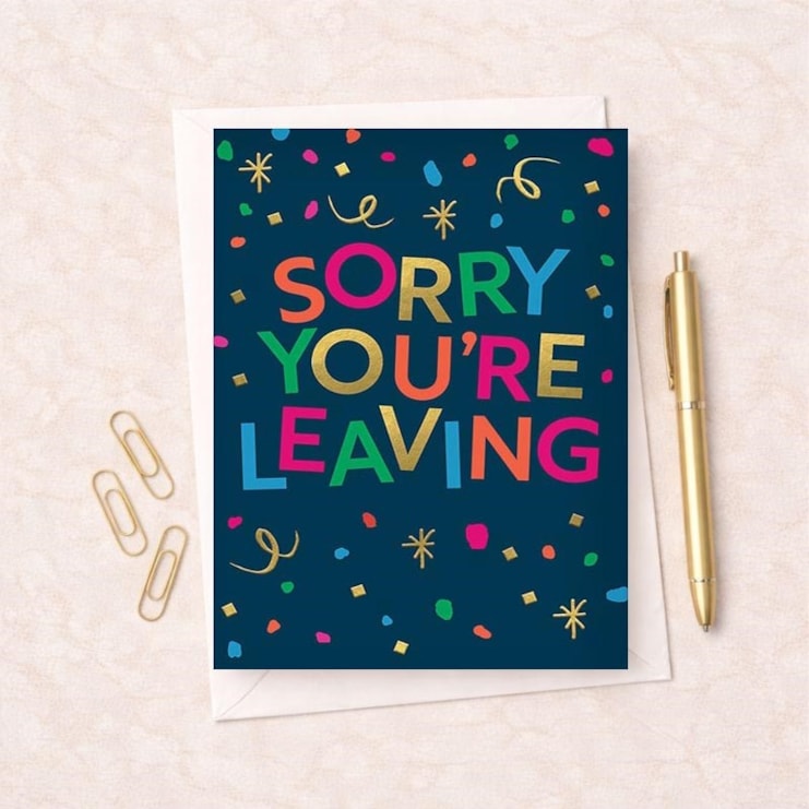 Large Sorry You're Leaving Card - Confetti Large Sorry You're Leaving Card - Confetti