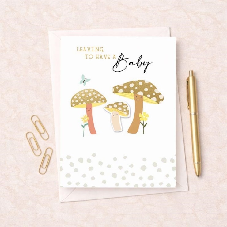 Large Leaving For A Baby Card - Mushrooms