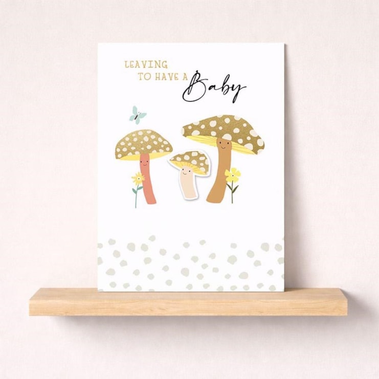 Large Leaving For A Baby Card - Mushrooms