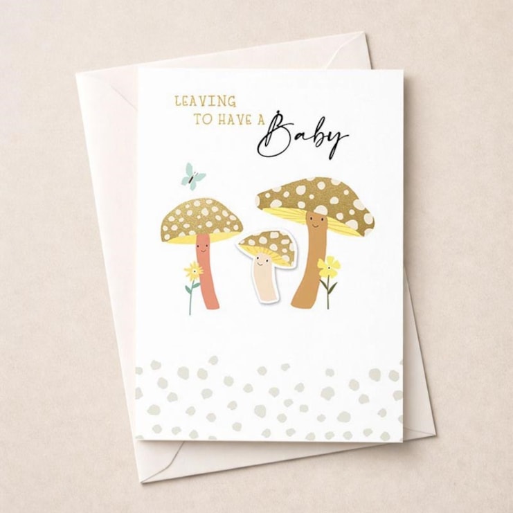 Large Leaving For A Baby Card - Mushrooms