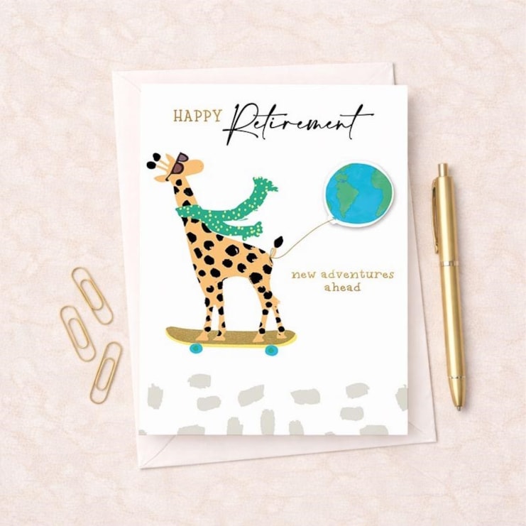 Large Retirement Card - Skateboarding Giraffe