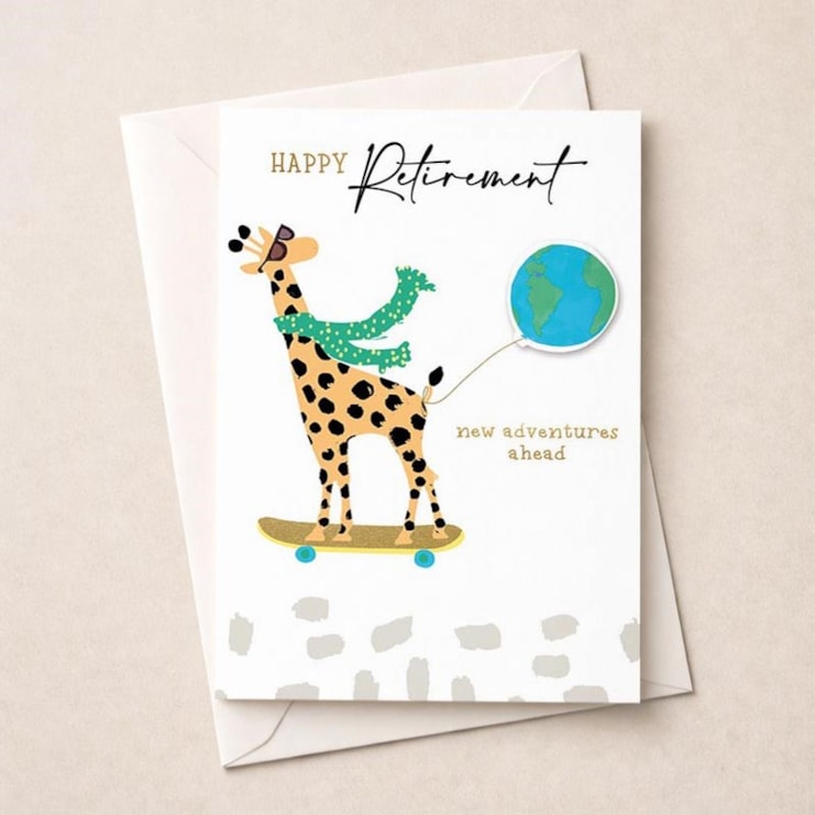 Large Retirement Card - Skateboarding Giraffe